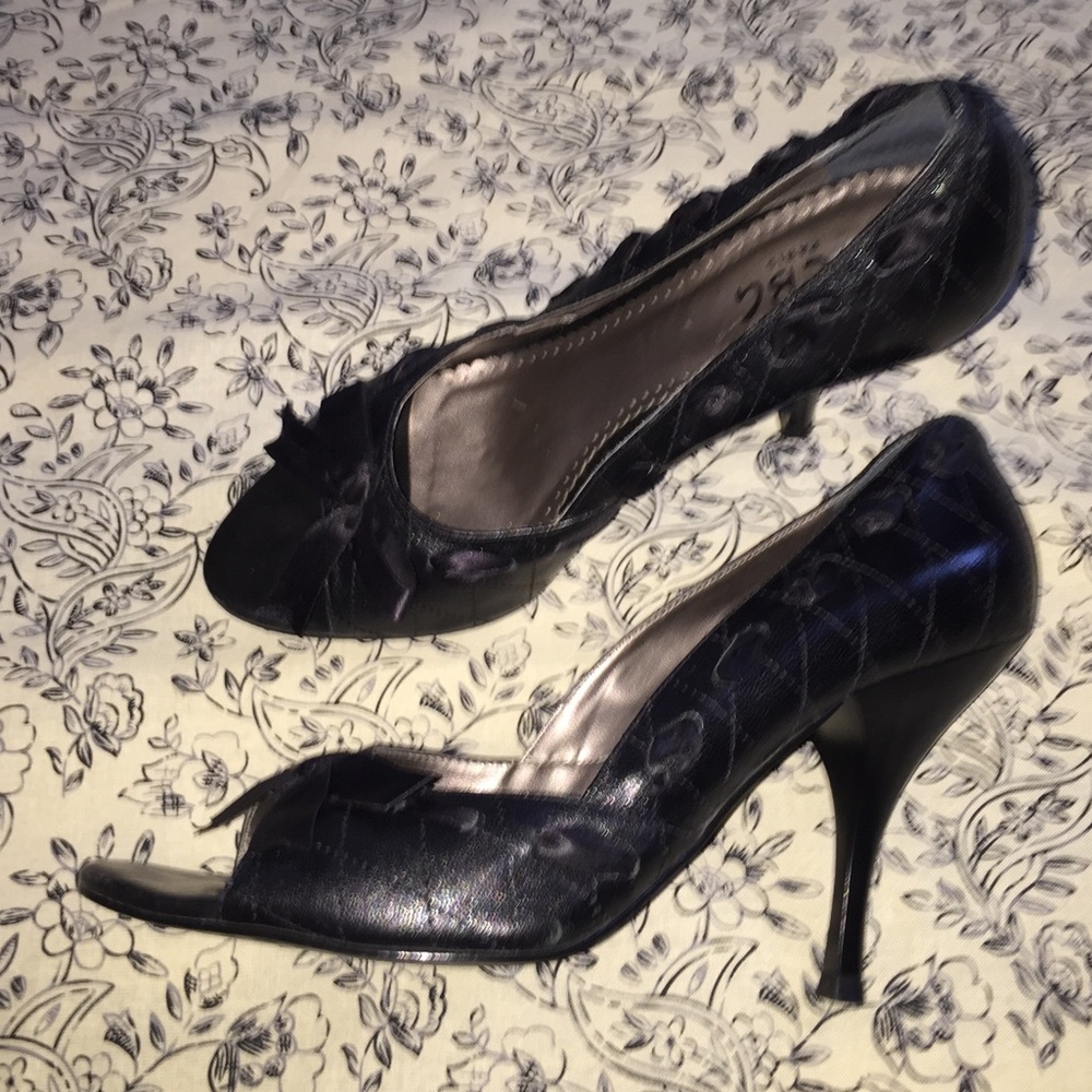 BCBG Open Toe Heels with ribbon detailing